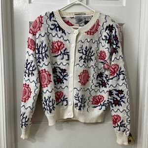 VTG Cape Isle Knitters‎ Boho 80's Cottagecore Cardigan Sweater S Floral